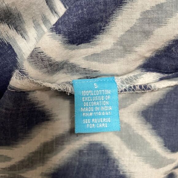 Tara Michelle Ikat Pattern Navy Tunic Top Size Small - Picture 4 of 5